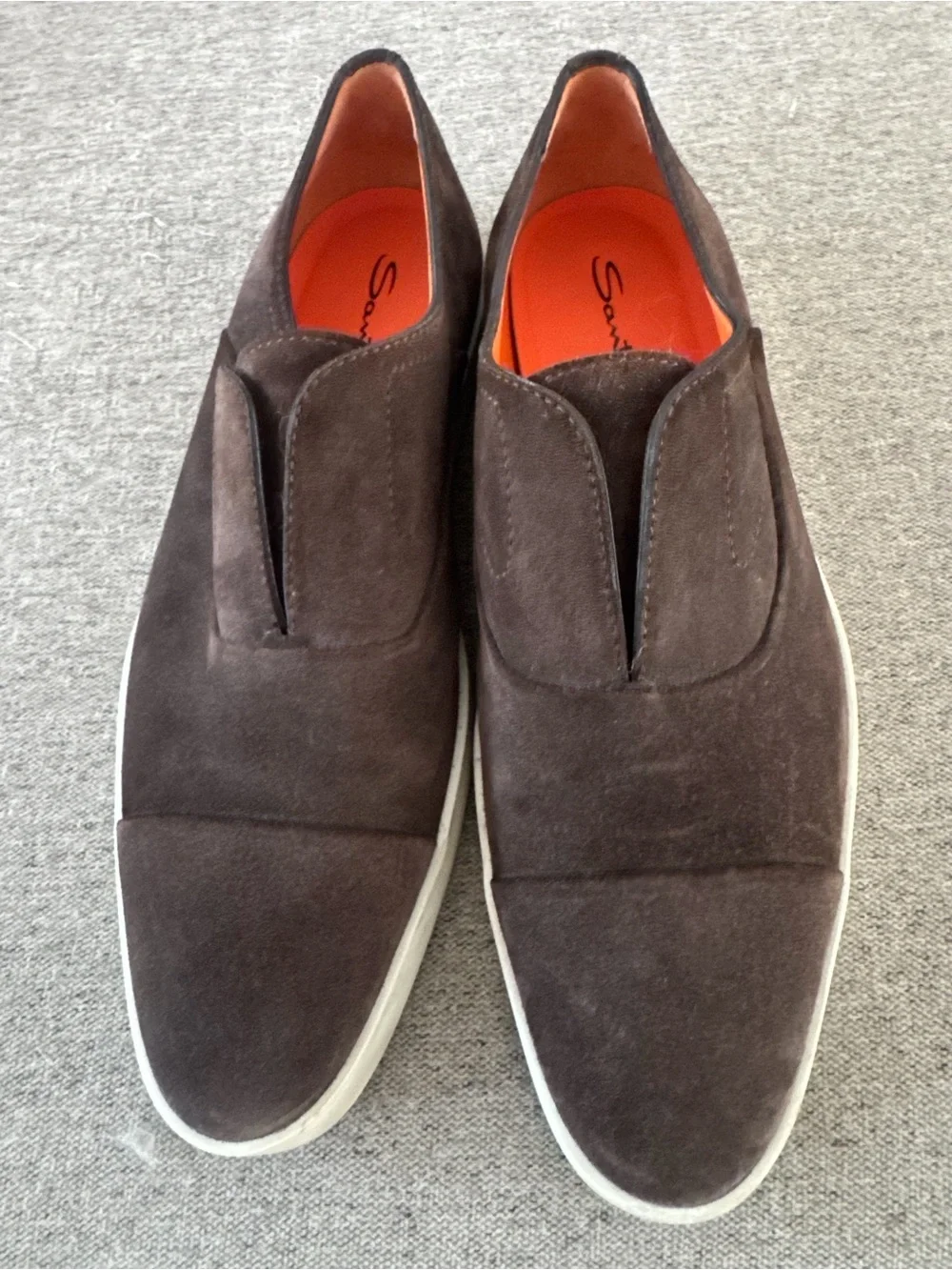 Santoni Brown Suede Slip-On Loafers
